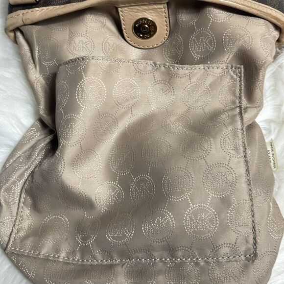 Michael Kors Monogram brown coated canvas tan leather trim small crossbo… - Picture 15 of 15